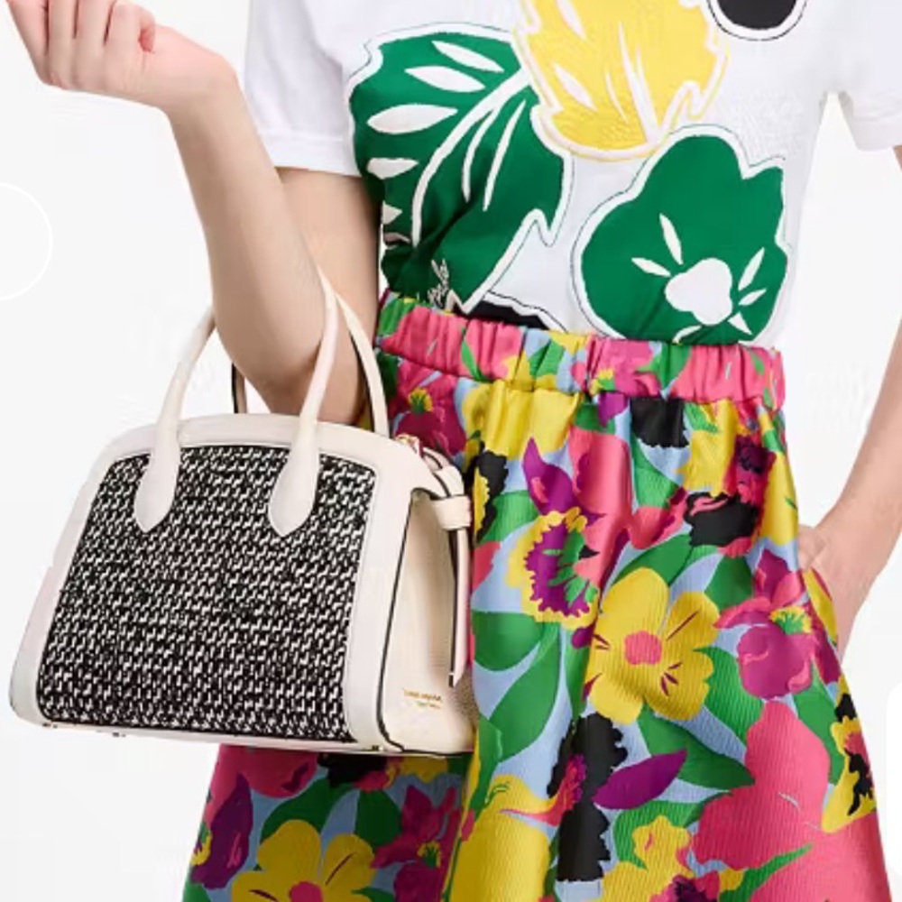 ♠️ KATE SPADE || Knott Raffia Tweed Medium Zip-top Satchel+dustbag, parchment - Picture 4 of 16